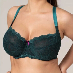 EWA MICHALAK Sz 32 J Emerald Lace Adjustable Straps Underwire Unpadded Bra  NWT